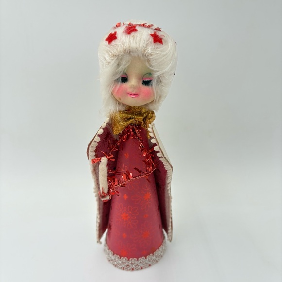 Vintage 60s Christmas Angel Cone Tree Topper Pink Red 8.5" - Picture 1 of 7